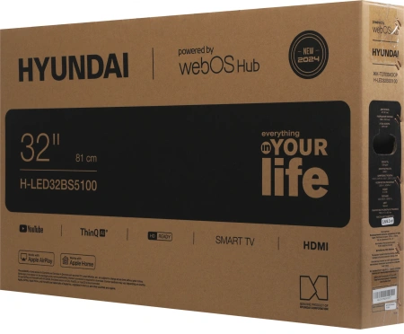 Телевизор LED Hyundai 32" H-LED32BS5100 WebOS Frameless Metal черный/серый HD 60Hz DVB-T DVB-T2 DVB-C DVB-S DVB-S2 USB WiFi Smart TV