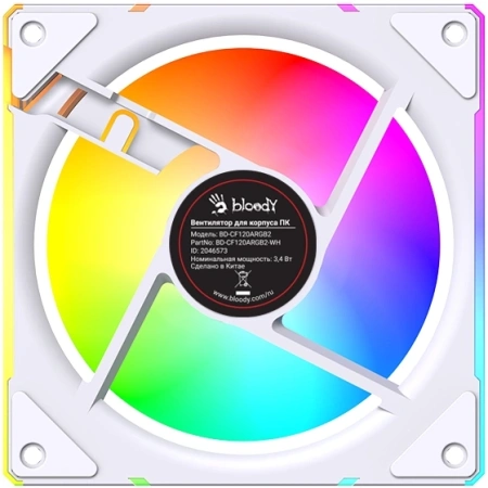 Вентилятор для корпуса Bloody BD-CF120ARGB2 LCD ARGB 120х120x25 белый 4-pin 26дБ (упак.:1шт) (BD-CF120ARGB2-WH) Ret