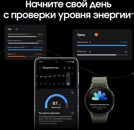 Смарт-часы Samsung Galaxy Watch 7 LTE 44мм 1.47" AMOLED корп.зеленый рем.зеленый (SM-L315FZGACAU)