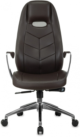 Кресло руководителя Бюрократ _Zen коричневый кожа крестов. алюминий