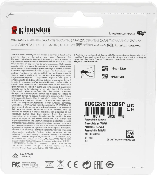 Флеш карта microSDXC 512Gb Class10 Kingston SDCG3/512GBSP Canvas Go! Plus w/o adapter