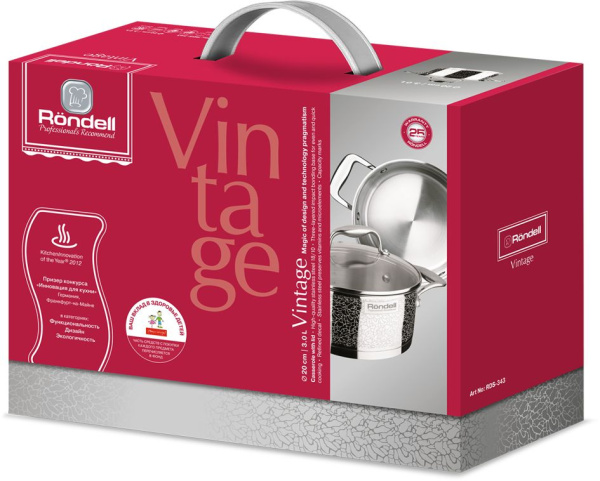 Кастрюля Rondell Vintage RDS-343 3л. d=20см (с крышкой) стальной