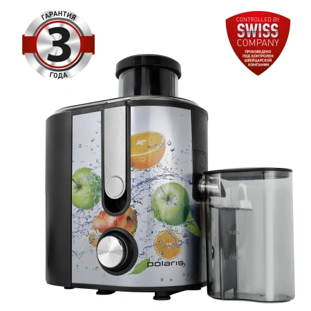 Соковыжималка центробежная Polaris PEA 0829 800Вт рез.сок.:350мл. серебристый/рисунок