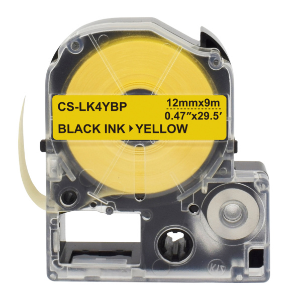 Картридж ленточный Cactus CS-LK4YBP LK-4YBP черный на желтом 12x9 для Epson LW300/LW400/LW700/LW600P/LW1000P/K400/Z700/Z900