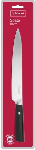 Нож кухонный Rondell Spata RD-1136 стальной разделочный лезв.200мм прямая заточка черный блистер