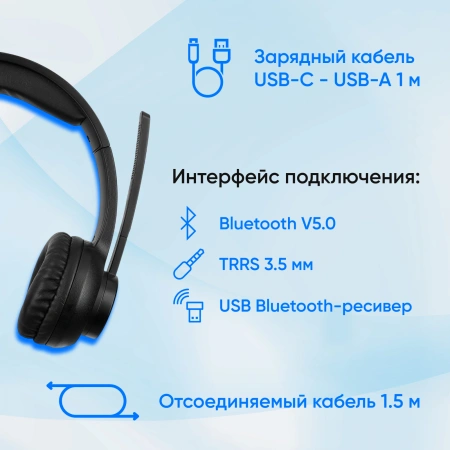Наушники с микрофоном Оклик HS-M310 черный 1.5м накладные BT оголовье (1978706)