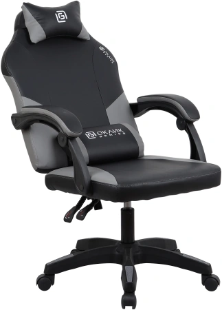 Кресло игровое Оклик Spirit черный/серый ПВХ/полиуретан с подголов. крестов. пластик черный