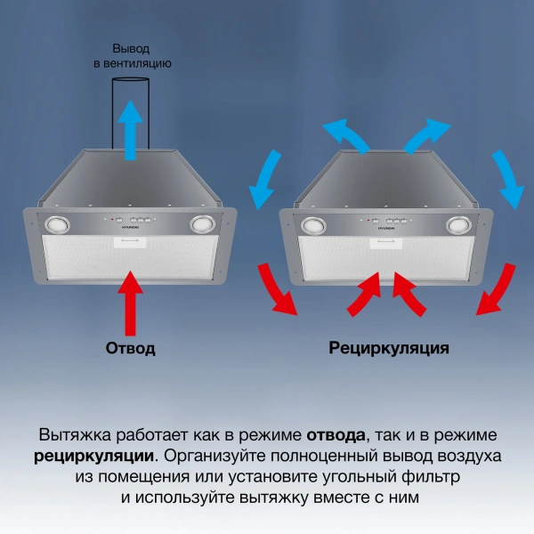 Вытяжка встраиваемая Hyundai HBB 6035 IX серебристый управление: кнопочное (1 мотор)