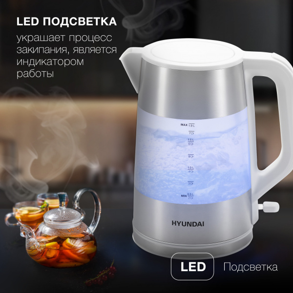 Чайник электрический Hyundai HYK-P4025 1.9л. 2200Вт белый (корпус: пластик)