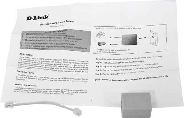 Сплиттер DialUp D-Link DSL-30CF/RS RJ-11 Annex A/L/M белый
