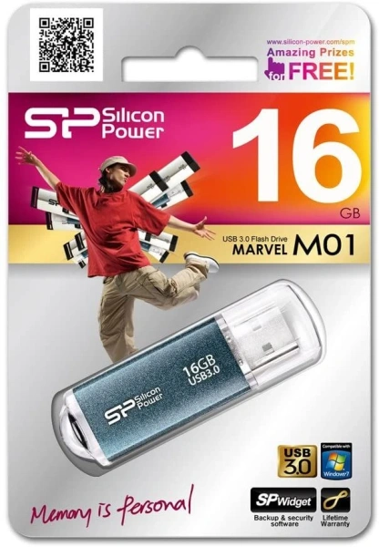 Флеш Диск Silicon Power 16Gb Marvel M01 SP016GBUF3M01V1B USB3.0 синий