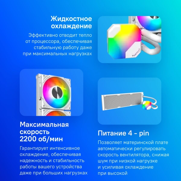 Система водяного охлаждения Montech HyperFlow 360 ARGB Soc-AM5/AM4/1200/1700/1851 белый 4-pin 29.1dB Al+Cu 320W Ret (HYPERFLOW ARGB 360 WHITE)