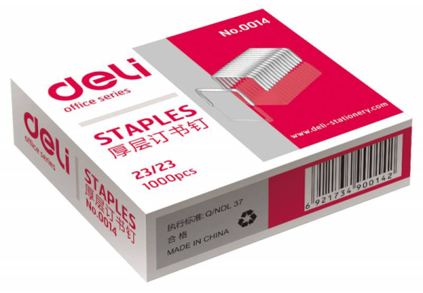 Скобы для степлера 23/23 Deli E0014 оцинкованные кор.карт. (упак.:1000шт.)