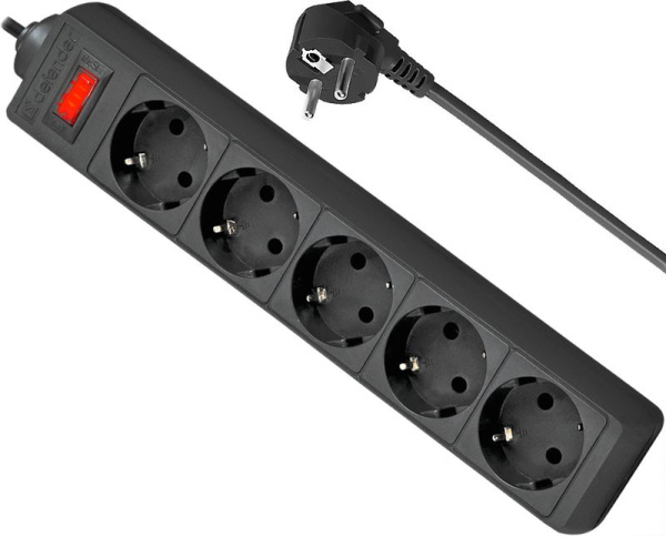 Сетевой фильтр Defender ES 5м (5 розеток) черный (коробка)