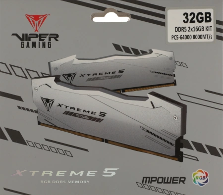 Память DDR5 2x16GB 8000MHz Patriot PVXR532G80C38KM Viper Xtreme 5 RGB RTL Gaming PC5-64000 CL38 DIMM 288-pin 1.45В с радиатором Ret