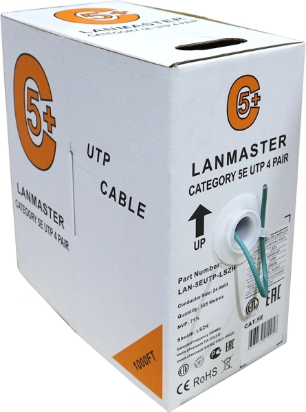 Кабель информационный Lanmaster LAN-5EUTP-LSZH-WH кат.5е U/UTP не экранированный 4X2X24AWG LSZH внутренний 305м белый