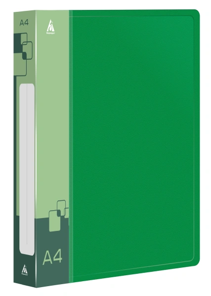 Папка на 4-х D-кольцах Бюрократ -0840/4DGRN A4 пластик 0.8мм кор.40мм внутр. с вставкой зеленый