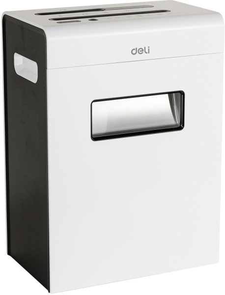 Шредер Deli E9903-EU белый/черный (секр.P-4) фрагменты 12лист. 23лтр. скрепки скобы пл.карты CD