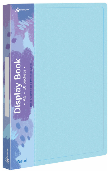 Папка с 10 прозр.вклад. Бюрократ Pastel PAST10BLUE A4 пластик 0.5мм торц.карм с бум. встав голубой