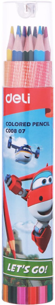 Карандаши цв. Deli EC00807 Super Wings шестигран. тополь 12цв. туба пл.