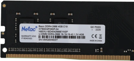 Память DDR4 4Gb 2666MHz Netac NTBSD4P26SP-04 Basic RTL PC4-21300 CL19 DIMM 288-pin 1.2В single rank Ret