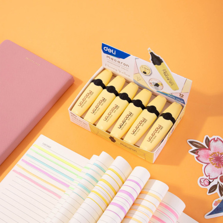 Текстовыделитель Deli EU356-YL Macaron скошенный пиш. наконечник 1-5мм желтый пастельный