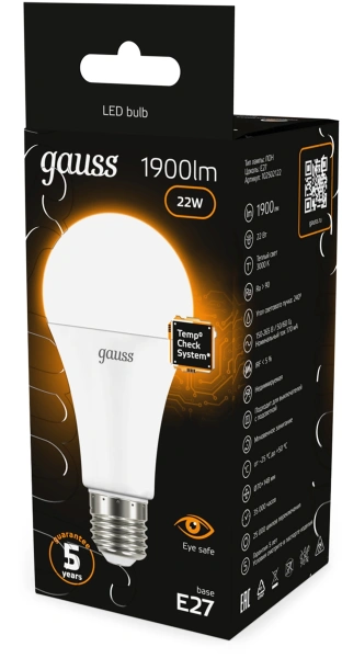 Лампа светодиодная Gauss A70 22Вт цок.:E27 (упак.:10шт) груша 220B св.свеч.бел.теп. (102502122)