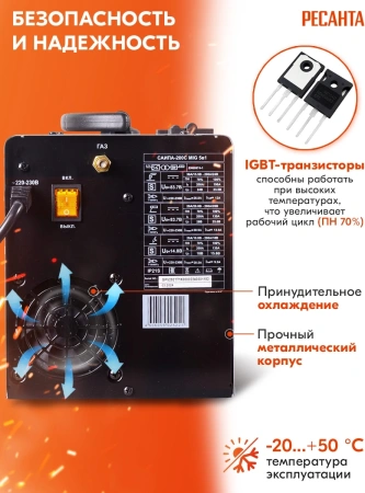 Сварочный аппарат Ресанта САИПА-200C инвертор ММА DC