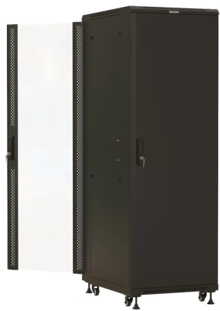 Шкаф коммутационный Hyperline (TTBR-3266-AS-RAL9004) напольный 32U 600x600мм пер.дв.стекл задн.дв.спл.стал.лист 2 бок.пан. 800кг черный 510мм 81.5кг 1610мм IP20 сталь