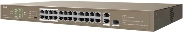 Коммутатор Tenda TEF1126P-24-250W (L2) 24x100Мбит/с 2x1Гбит/с 1SFP 24PoE 230W неуправляемый