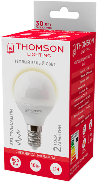 Лампа светодиодная Thomson TH-B2035 10Вт цок.:E14 шар 220B 3000K св.свеч.бел.теп. Globe (упак.:1шт)