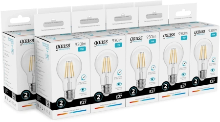 Лампа филам. Gauss Filament 11Вт цок.:E27 груша 220B св.свеч.бел.нейт. (упак.:10шт) (22221)