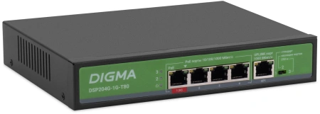 Коммутатор Digma DSP204G-1G-T80 5x1Гбит/с 4PoE 4PoE+ 1PoE++ 80W неуправляемый