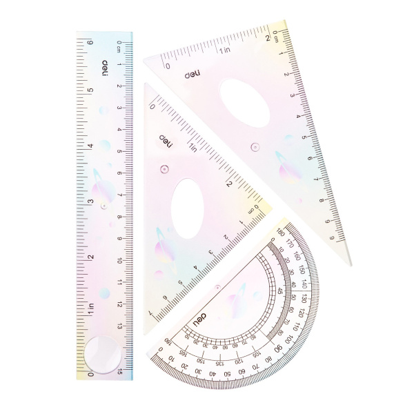 Набор линеек Deli EH652 пластик дл.15см ассорти компл.:лин 15см/2 угольн/трансп пластиковый пакет с европодв.