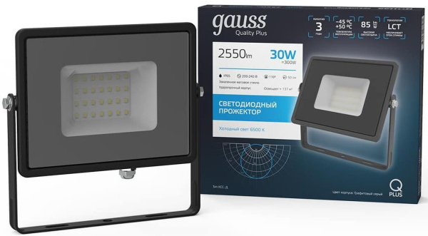 Прожектор уличный Gauss Qplus 690511330 светодиодный 30Втсерый