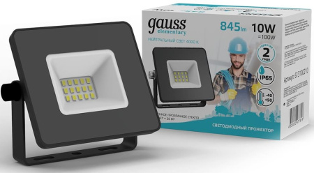 Прожектор уличный Gauss Elementary 613100210 светодиодный 10Втчерный