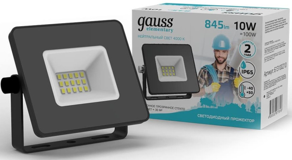Прожектор уличный Gauss Elementary 613100210 светодиодный 10Втчерный