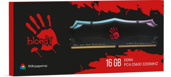 Память DDR4 16GB 3200MHz Bloody BDM016A3200RD RGB RTL Gaming PC4-25600 CL22 DIMM 288-pin 1.35В dual rank с радиатором Ret