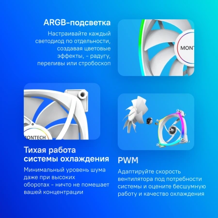 Вентилятор для корпуса Montech RX140 Reverse ARGB 140х140x25 белый 4-pin 27.9дБ (RX140 PWM WHITE) Ret