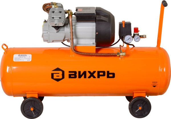 Компрессор поршневой Вихрь КМП-400/100 масляный 400л/мин 100л 2500Вт оранжевый