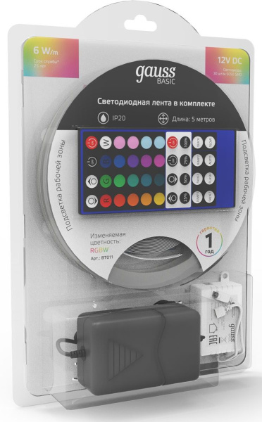 Лента светодиод. Gauss Basic 5м (BT011)