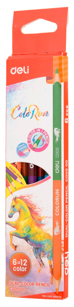 Карандаши цв. Deli EC00500 ColoRun двухцвет. липа 12цв. коробка/европод. (6шт)