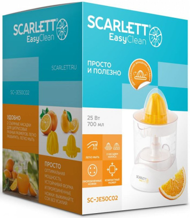 Соковыжималка цитрусовая Scarlett SC-JE50C02 25Вт рез.сок.:700мл. белый/желтый