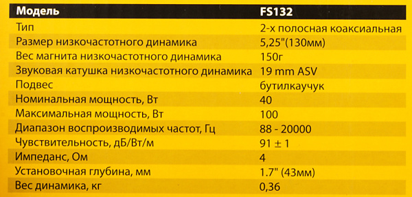 Колонки автомобильные Phantom FS-132 (без решетки) 100Вт 91дБ 4Ом 13см (5дюйм) (ком.:2кол.) коаксиальные двухполосные