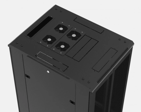 Шкаф серверный Hyperline (TTBR-4262-DD-RAL9004) напольный 42U 600x1200мм пер.дв.перфор.2ств. задн.дв