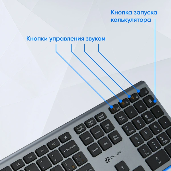 Клавиатура Оклик 890S серый/черный USB slim Multimedia (1784239)