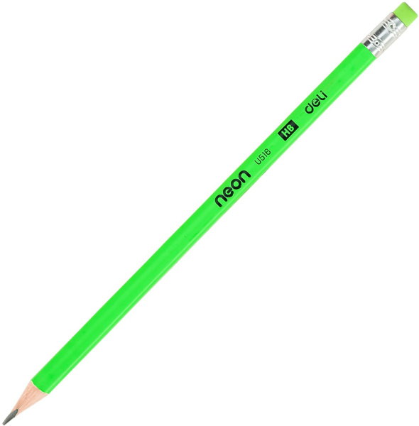Карандаш ч/г Deli EU51600 Neon HB трехгран. тополь карт.кор. (12шт) ластик