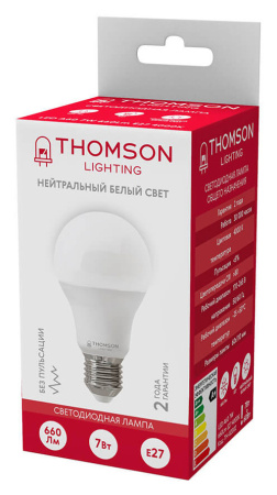 Лампа светодиодная Thomson B2002 7Вт цок.:E27 груша 220B 4000K св.свеч.бел.нейт. A (упак.:1шт) (TH-B2002)