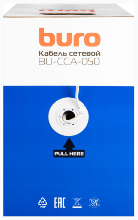 Кабель сетевой Buro UTP 4 пары cat5E solid 0.50мм CCA 305м серый