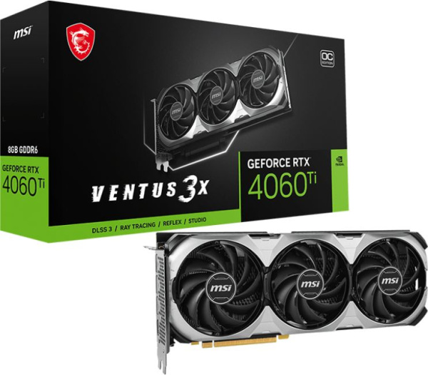 Видеокарта MSI PCI-E 4.0 RTX 4060 TI VENTUS 3X E 8G OC NV RTX4060TI 8Gb 128bit GDDR6 2565/18000/HDMI